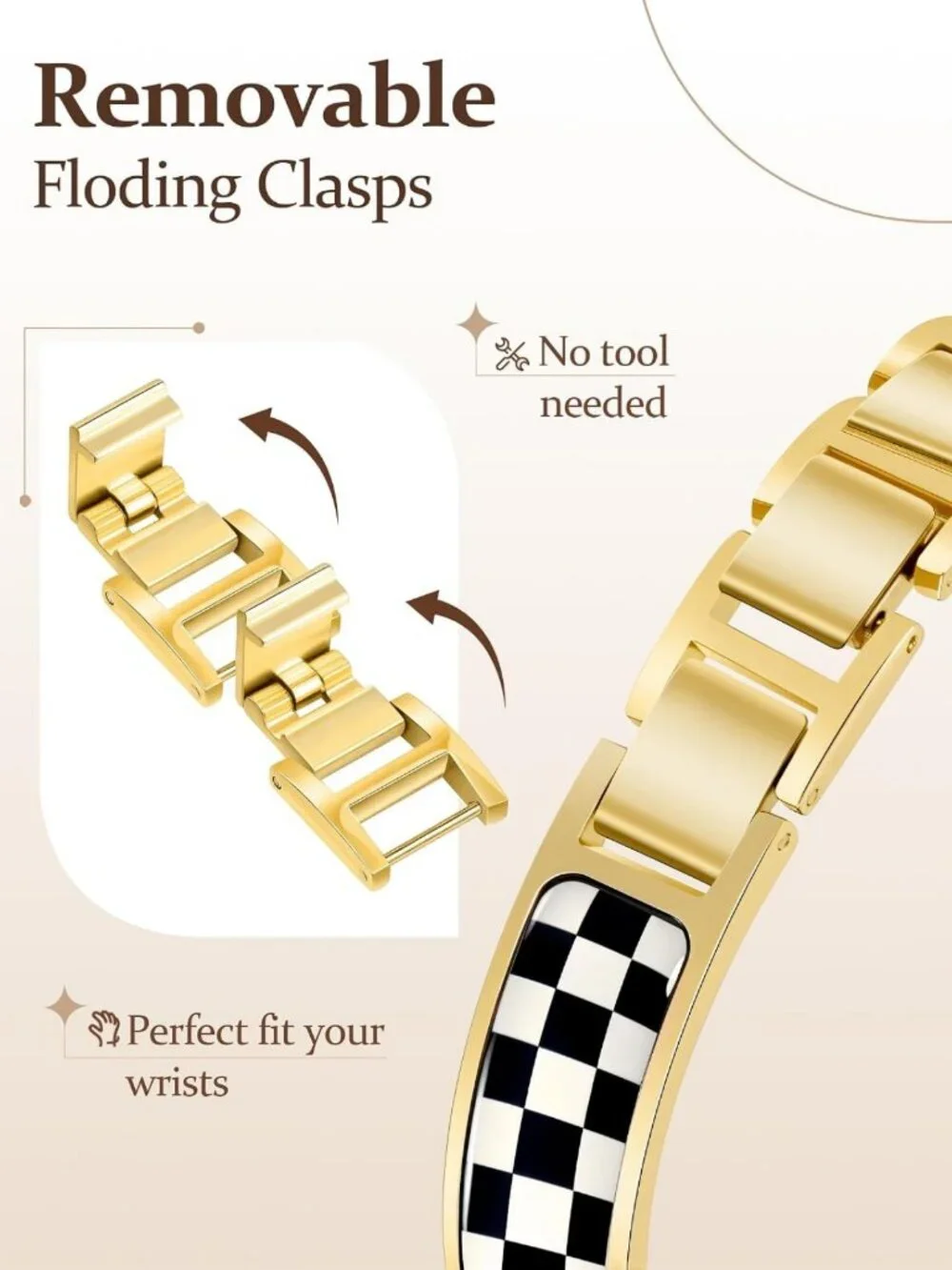 Stylish Gold Slim Watch Bands for Women - Adjustable Thin Metal Strap for Apple